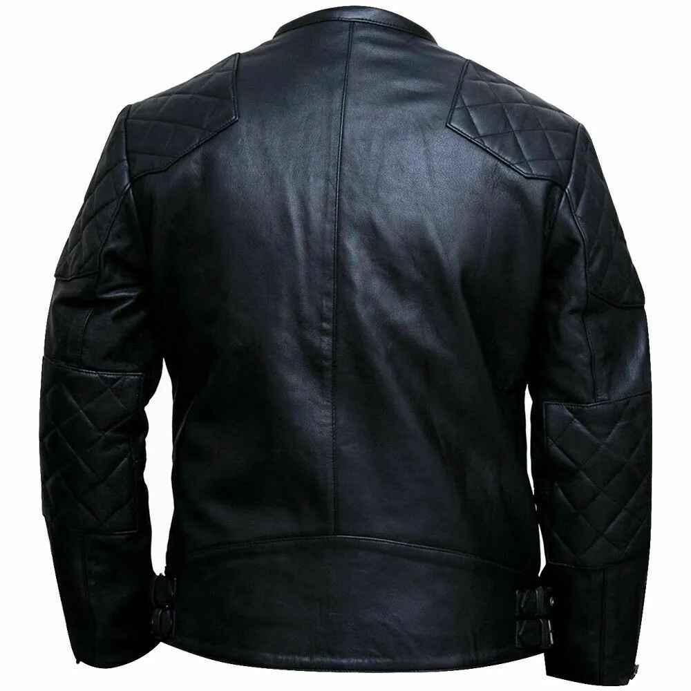 Men’s Slim Fit Black Leather Biker Jacket | David Beckham Style