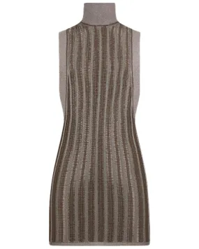 Metallic Olive Ribbed Turtleneck Mini Dress