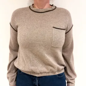 Mink Brown Cashmere Crew Neck Jumper with Pocket Large