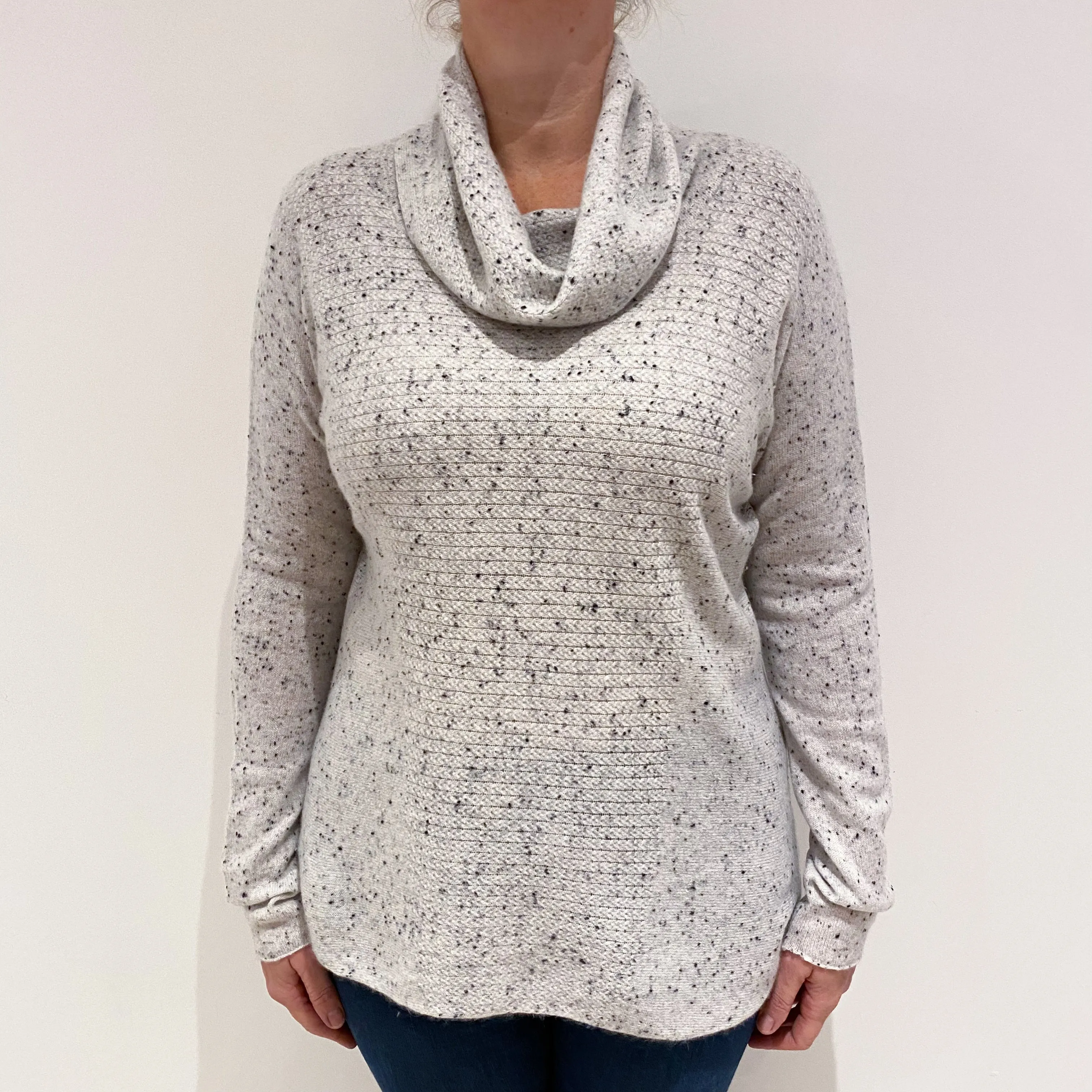 Mist Grey Flecked Cashmere Cowl Neck Jumper Large