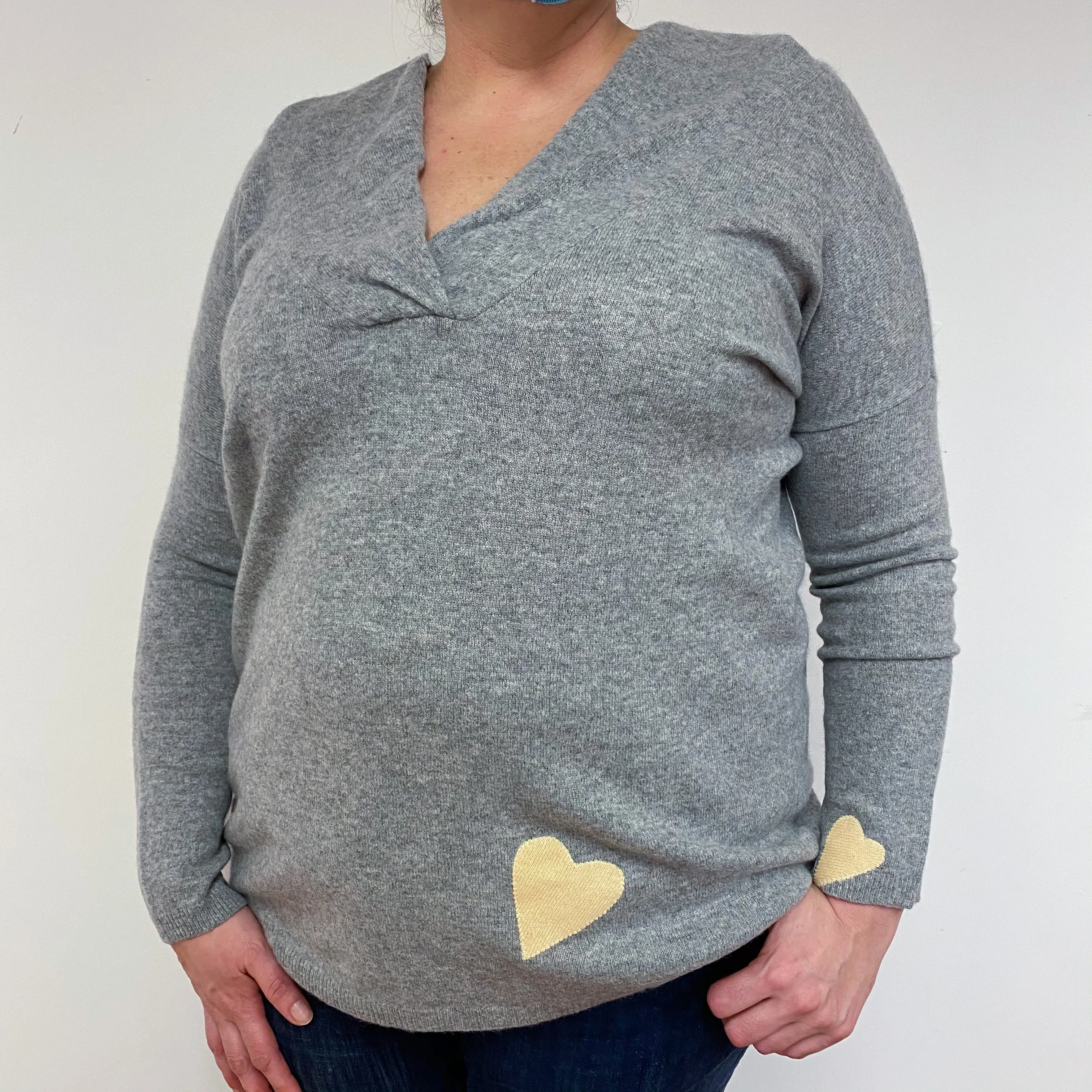 Mist Grey Shawl V Neck Jumper Extra Large