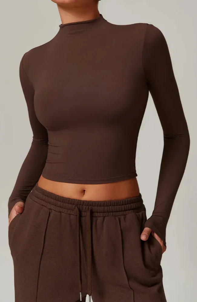 Moody Solid Color Stretchy Turtleneck Long Sleeve And Patchwork Sweatpants Set