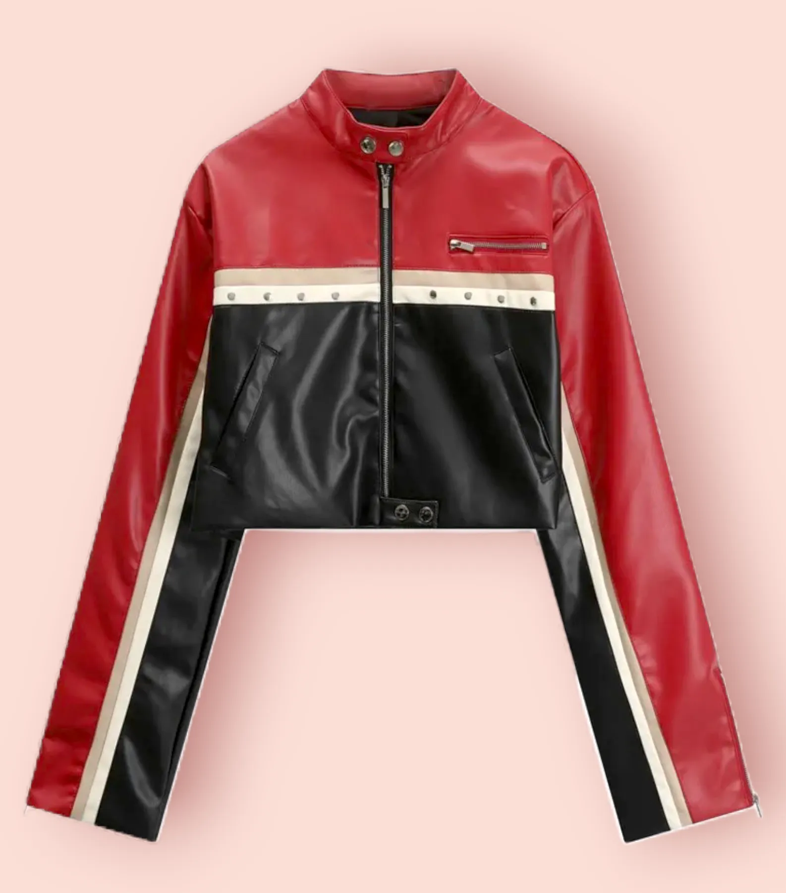 Multi Color Biker Style Crop Real Leather Jacket Women