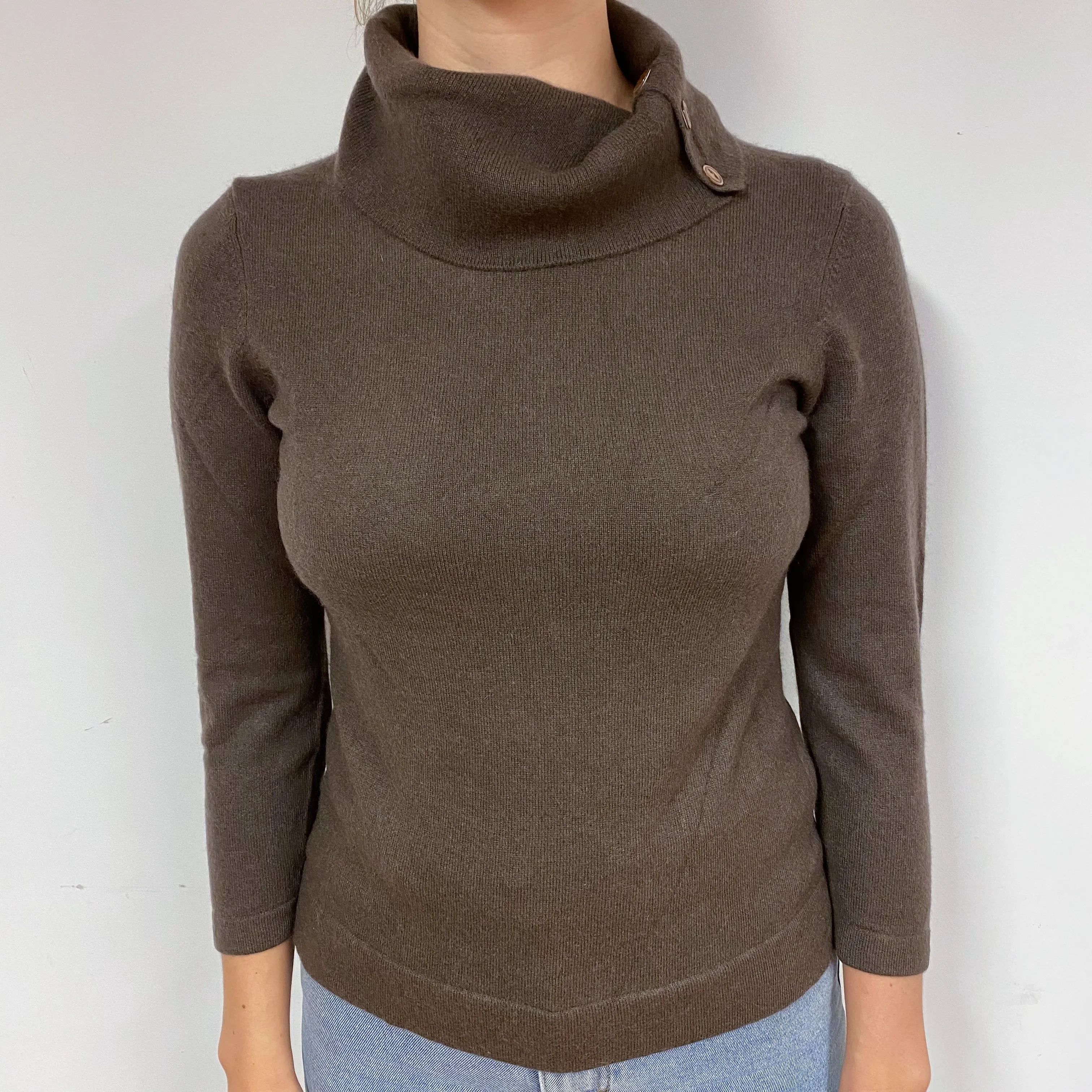 Muted Brown Cashmere Polo Neck Jumper Small