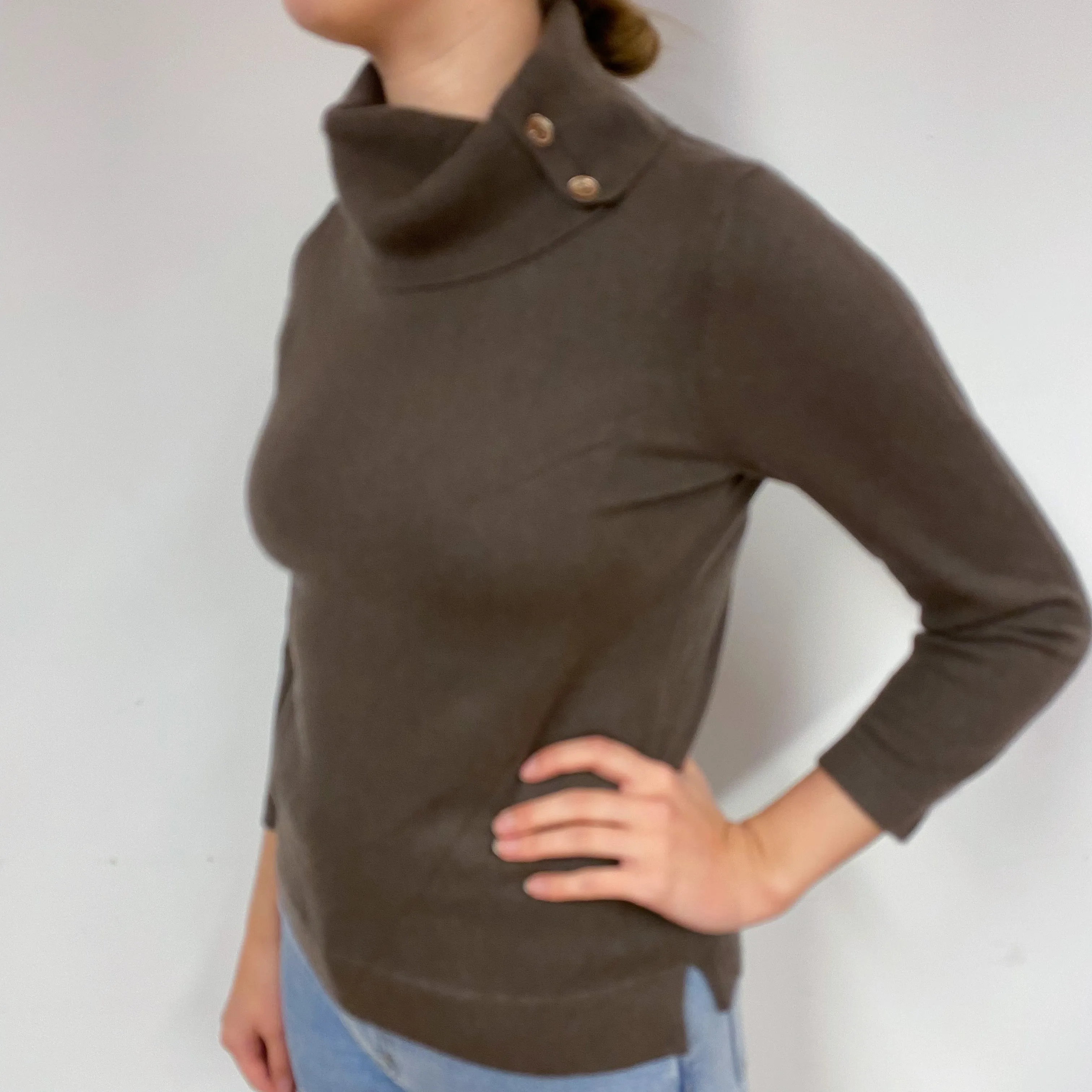 Muted Brown Cashmere Polo Neck Jumper Small