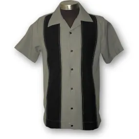 Nifty50's Bodgie Double Panel Men's Retro Bowling Shirts Silver/Black