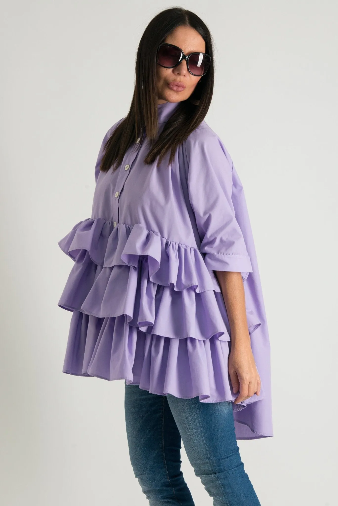 NOOR Flounces Cotton Loose Shirt