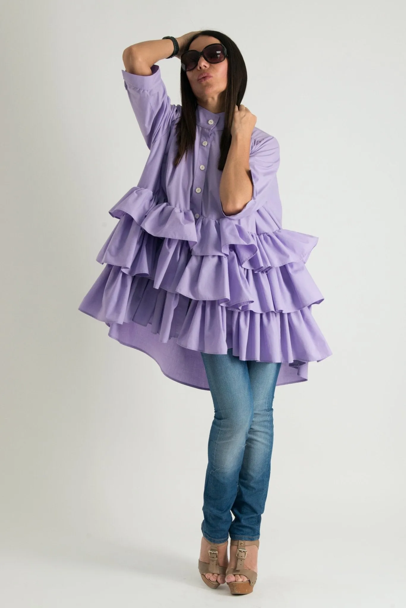 NOOR Flounces Cotton Loose Shirt