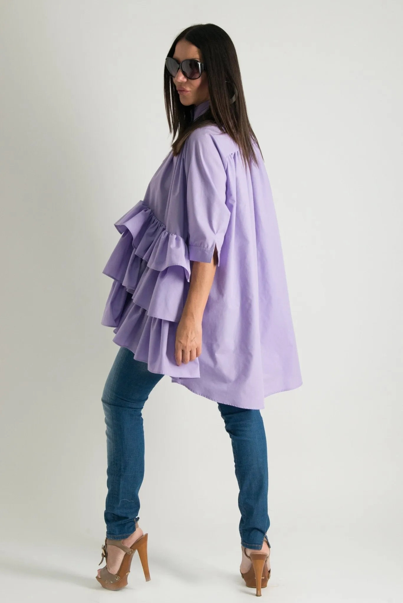 NOOR Flounces Cotton Loose Shirt
