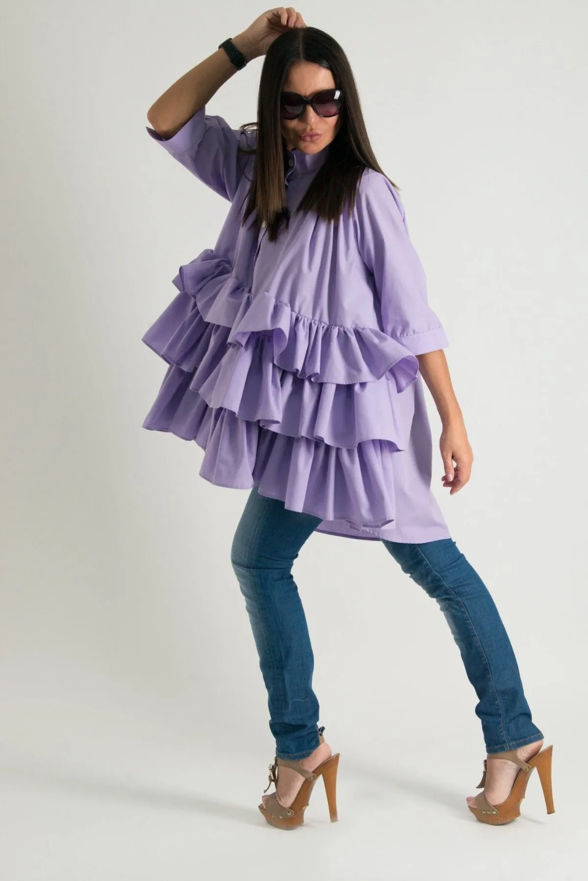 NOOR Flounces Cotton Loose Shirt
