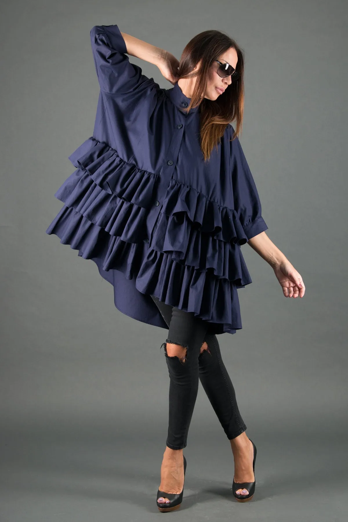 NOOR Flounces Cotton Loose Shirt