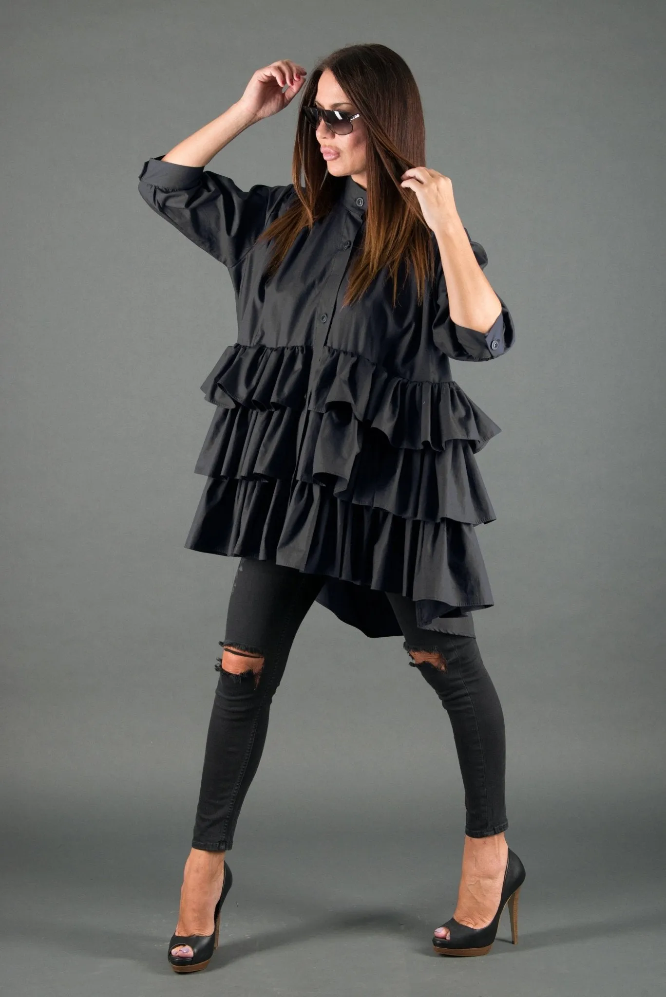 NOOR Flounces Cotton Loose Shirt
