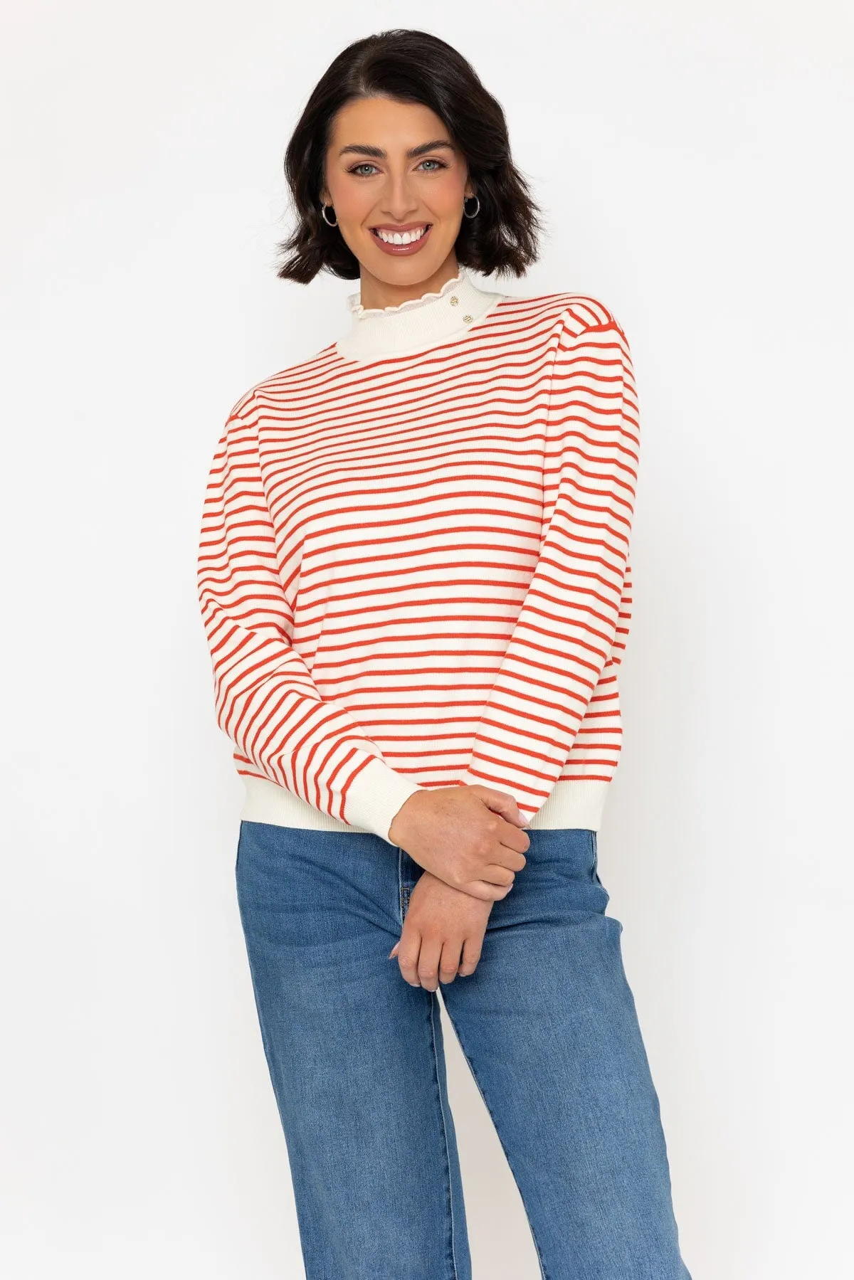 Orange Stripe Cashmere Blend Turtleneck