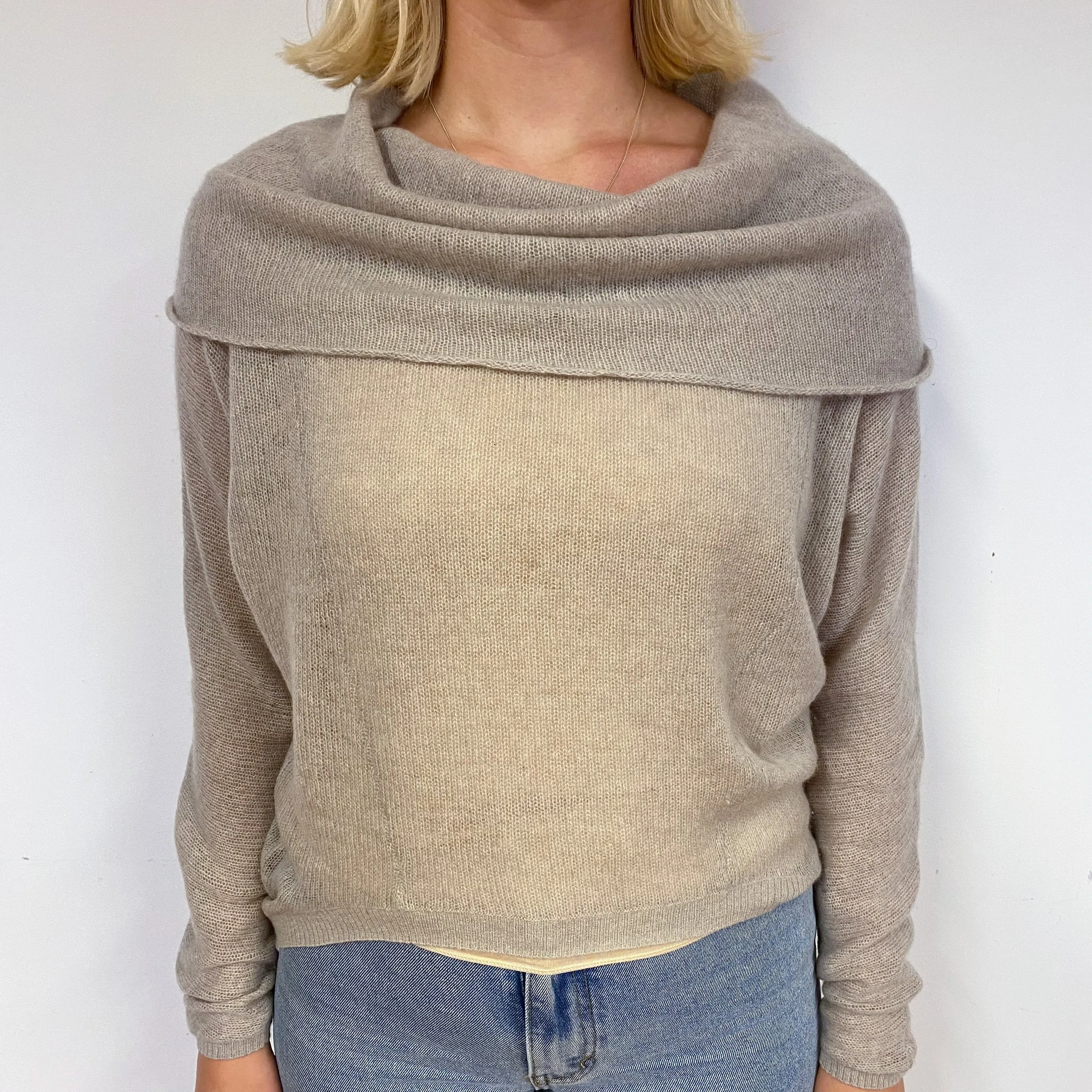 Pale Fawn Cashmere Off-Shoulder Jumper Small