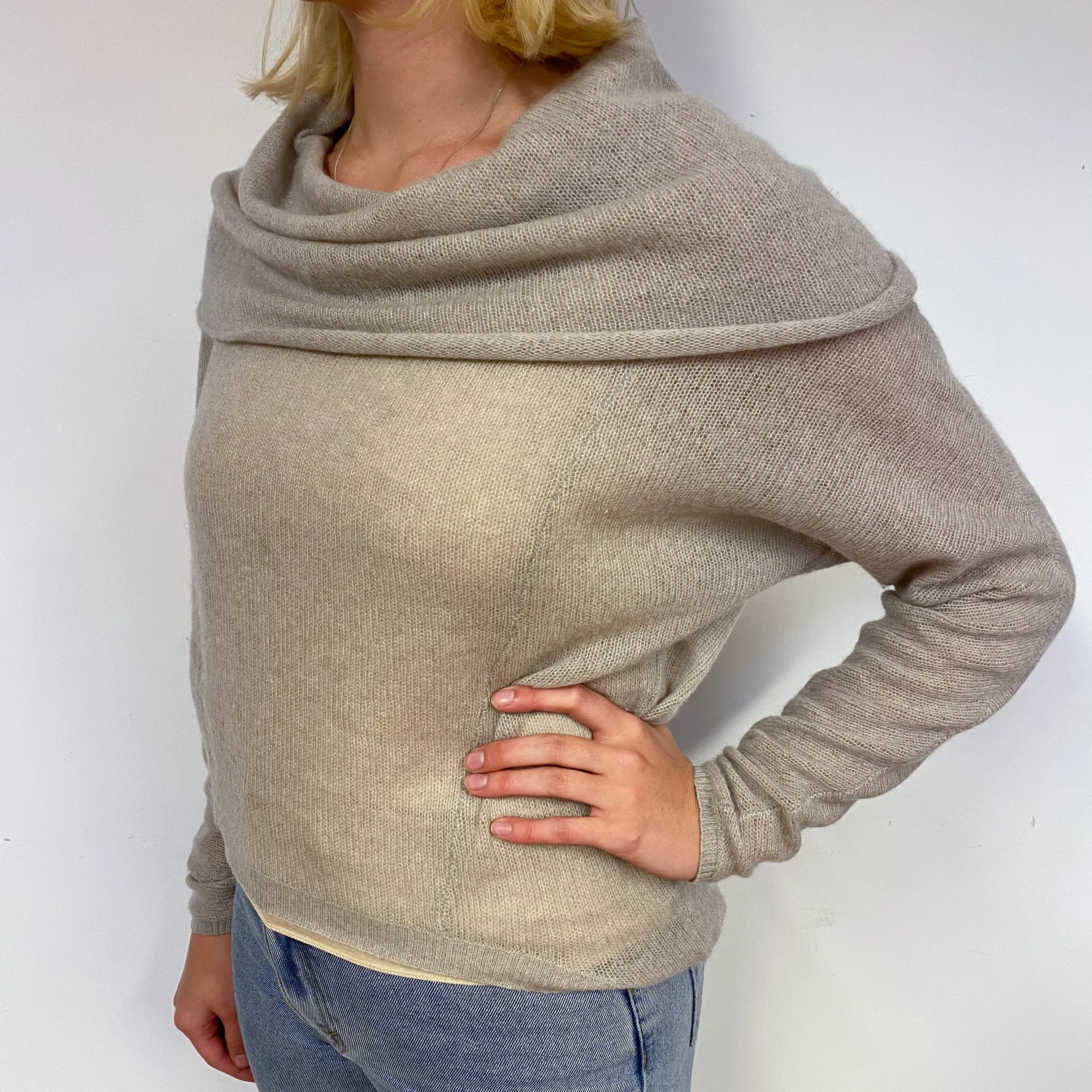 Pale Fawn Cashmere Off-Shoulder Jumper Small