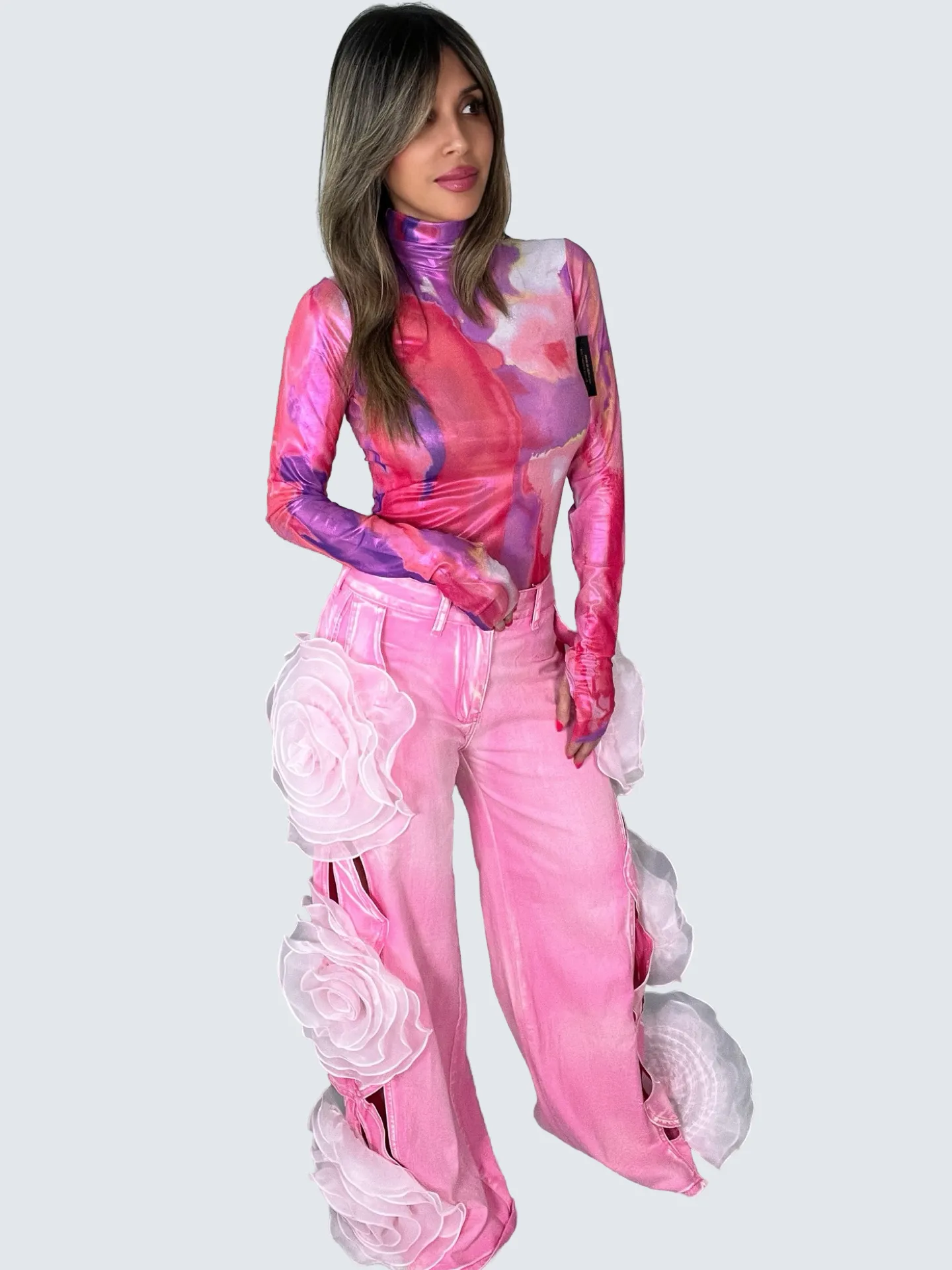 Pink & Purple Metallic Sheer Mesh Top
