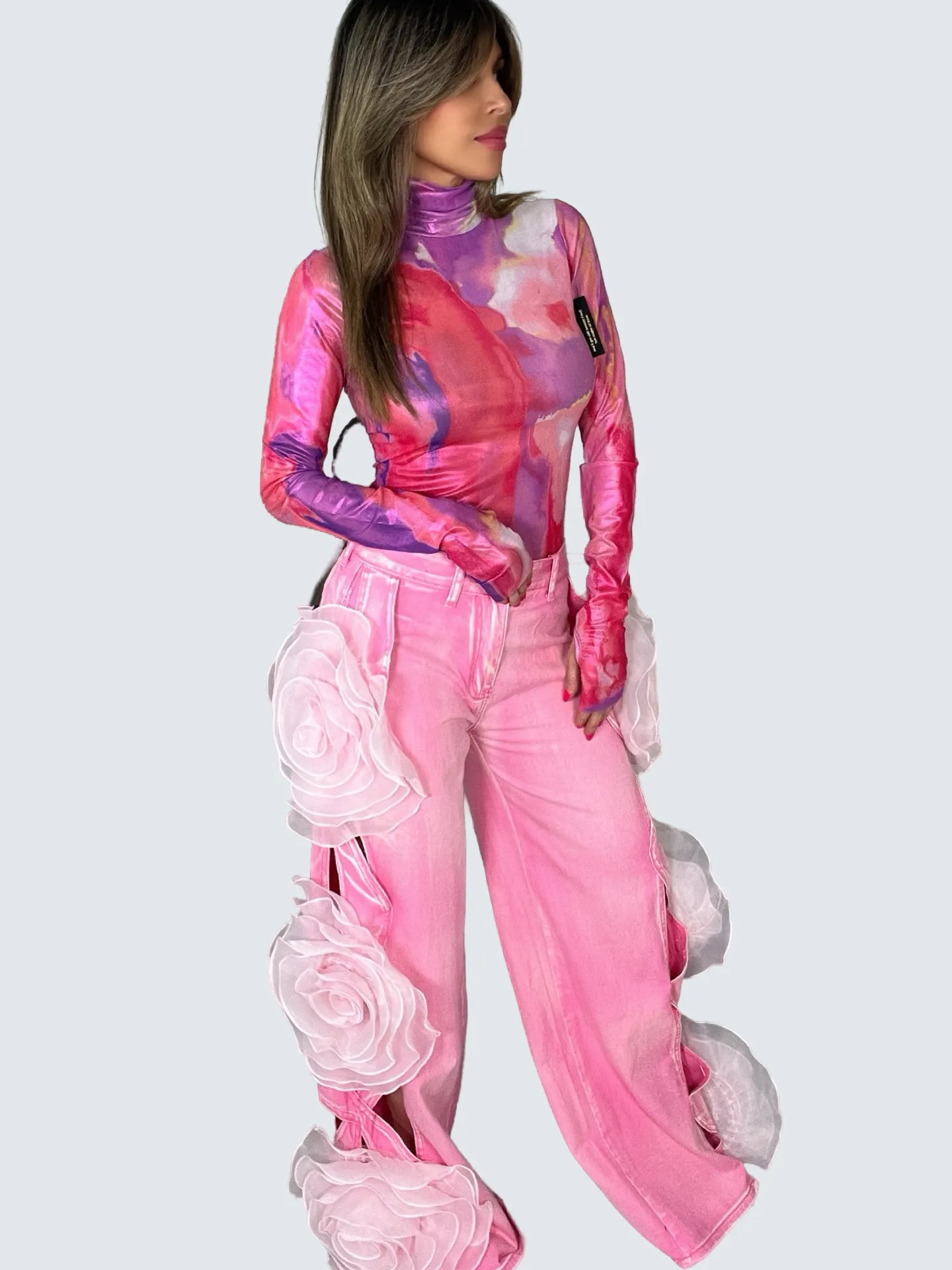 Pink & Purple Metallic Sheer Mesh Top