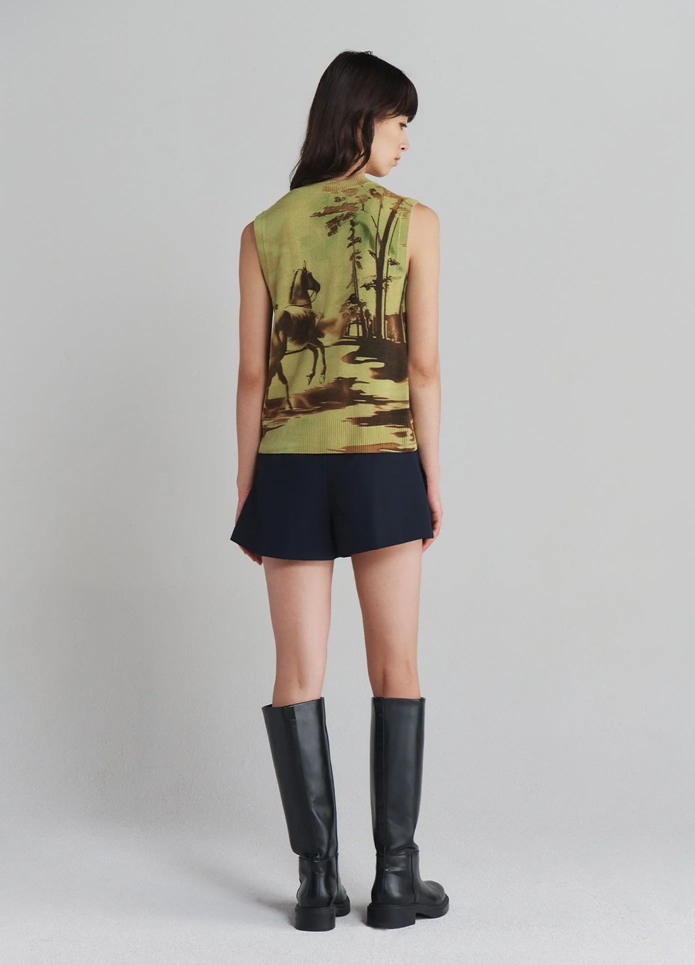 Printed Sleeveless Knitted Vest