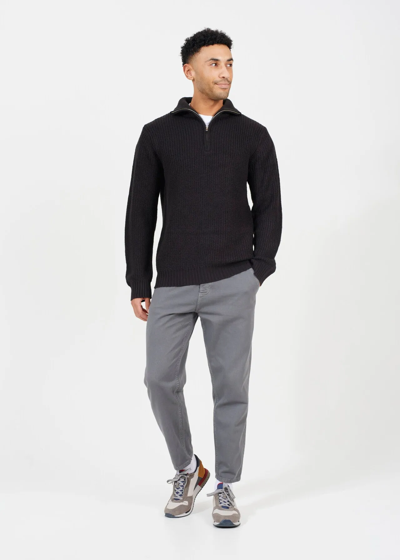 QUARTER ZIP FUNNEL NECK RIBBED JUMPER