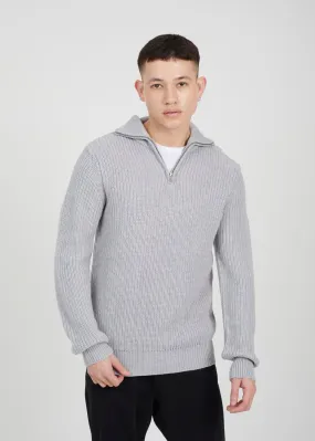 QUARTER ZIP FUNNEL NECK RIBBED JUMPER
