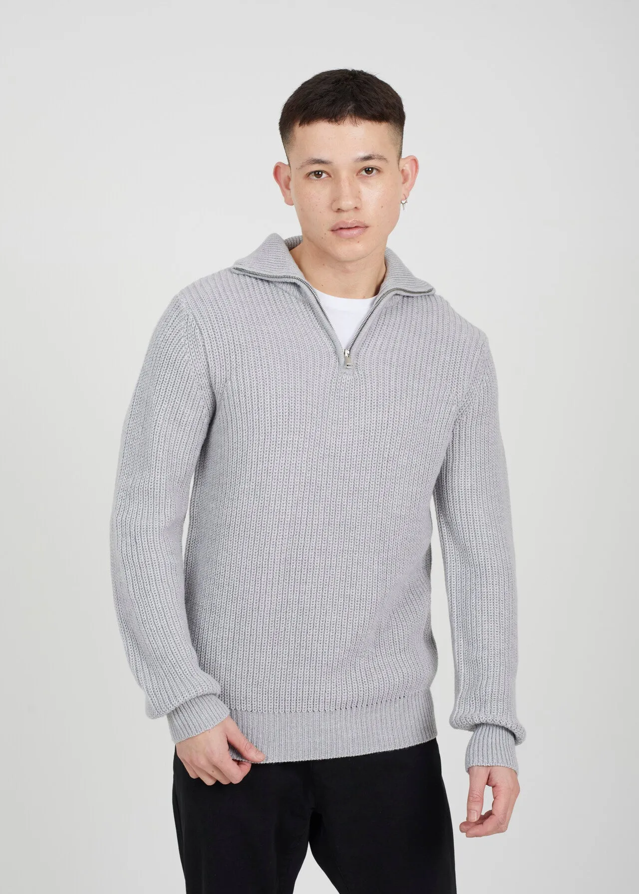 QUARTER ZIP FUNNEL NECK RIBBED JUMPER