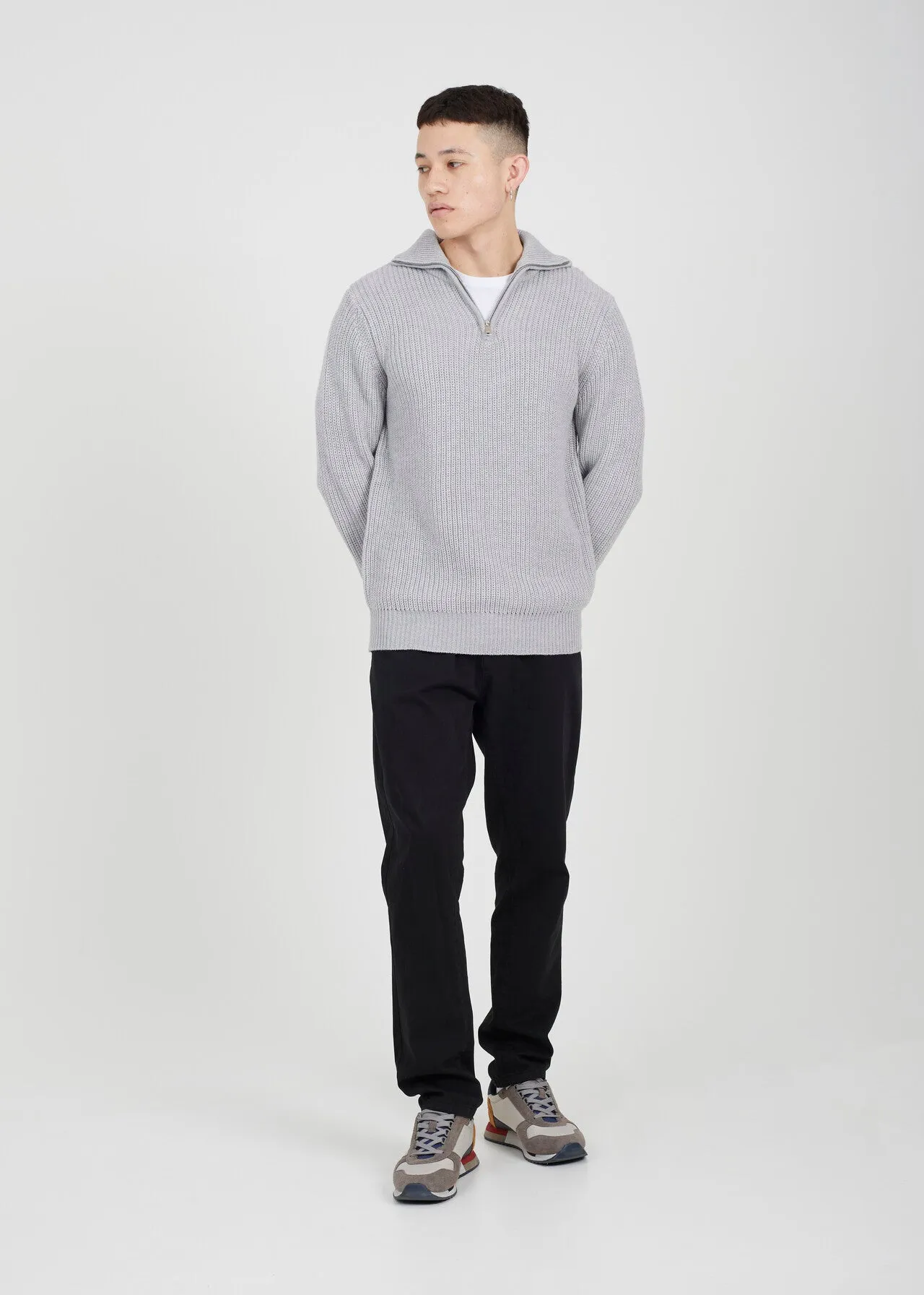 QUARTER ZIP FUNNEL NECK RIBBED JUMPER