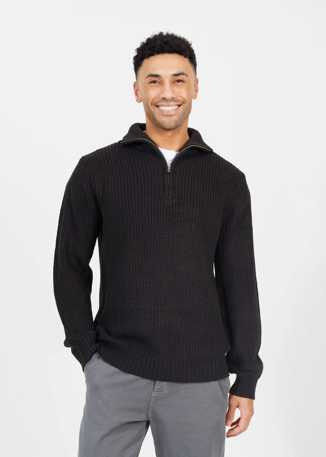 QUARTER ZIP FUNNEL NECK RIBBED JUMPER