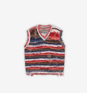 "Vintage" Distressed Striped Knitted Vest