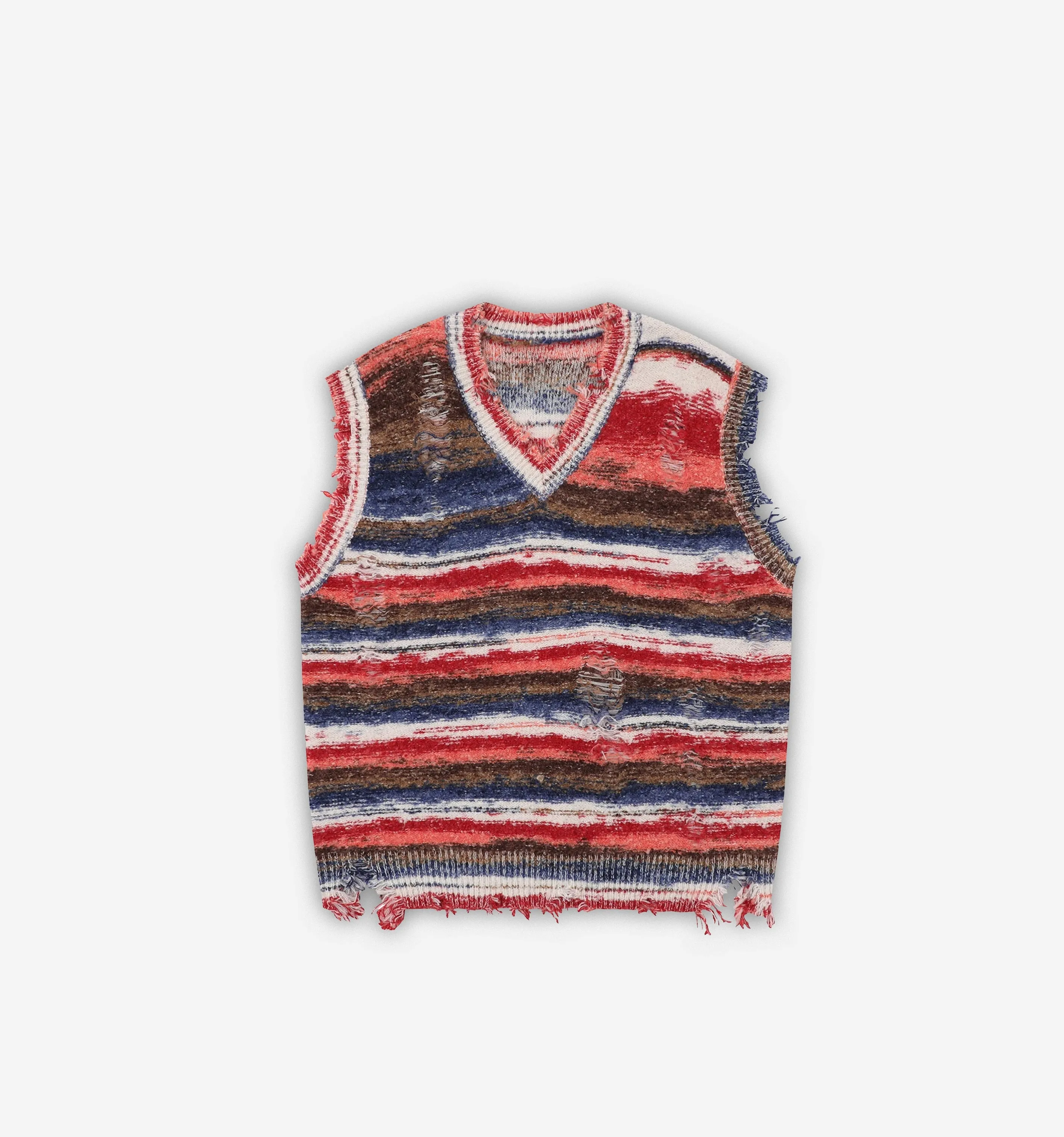 "Vintage" Distressed Striped Knitted Vest
