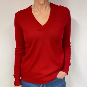Red Cashmere V-Neck Jumper Medium