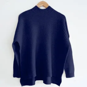 Ribbed Funnel Neck Jumper in Navy