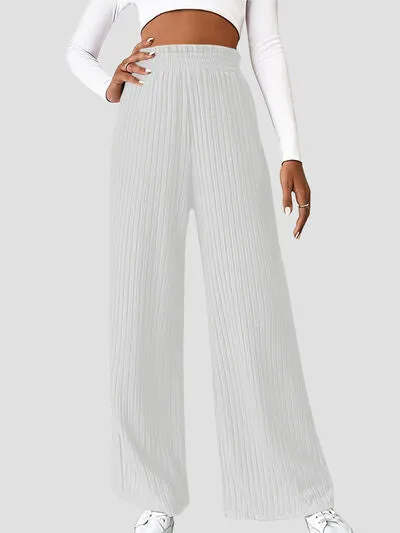 Ribbed Wide Leg High Waist Pants