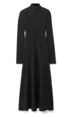 ROSETTA GETTY Metallic stretch-knit turtleneck midi dress