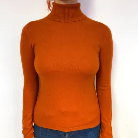 Rust Orange Cashmere Polo Neck Jumper Small