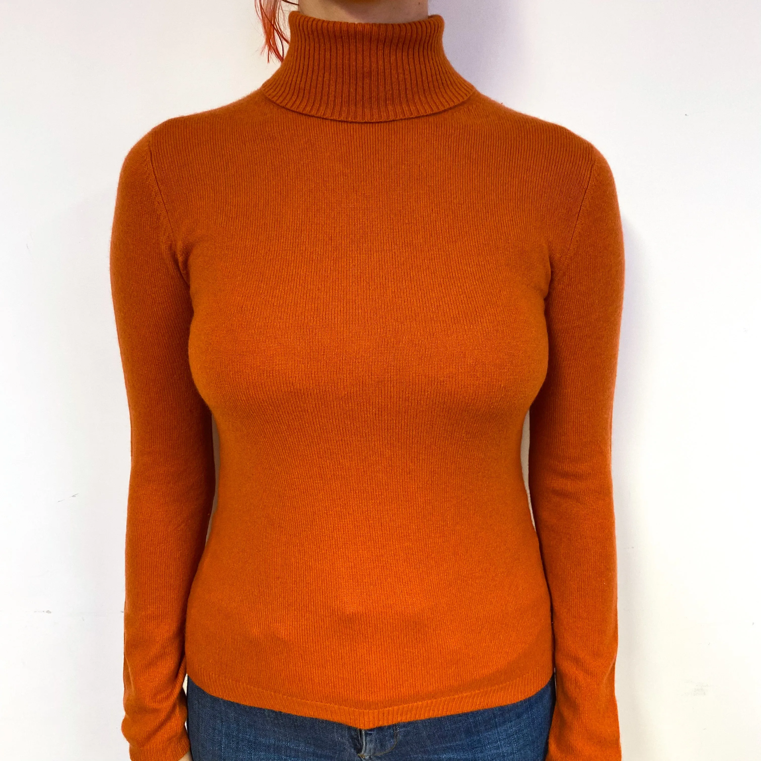 Rust Orange Cashmere Polo Neck Jumper Small