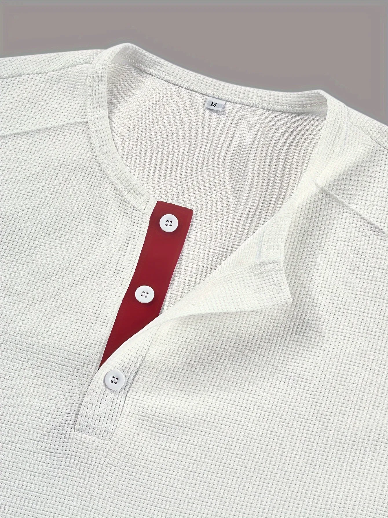 RustTui - Heren Lange Mouw Wafelgebreide Henley Shirt met Contrasterende Knoopsluiting