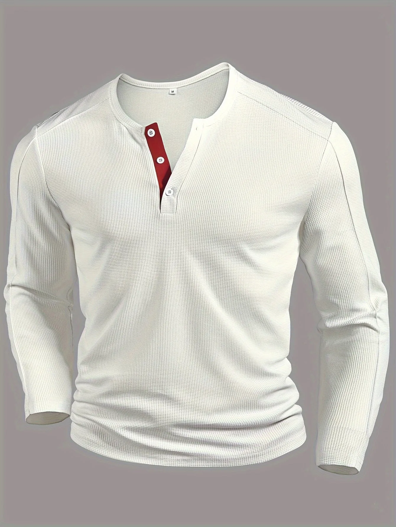 RustTui - Heren Lange Mouw Wafelgebreide Henley Shirt met Contrasterende Knoopsluiting