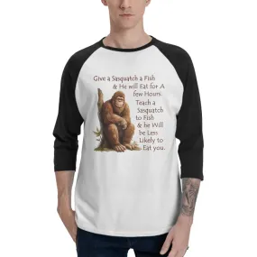 Sarcastic Sasquatch “Give Sasquatch a fish...”  3/4 Sleeve Cotton Baseball Shirt