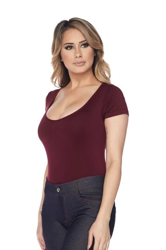 Scoop Neck Short Sleeve Seamless Bodysuit