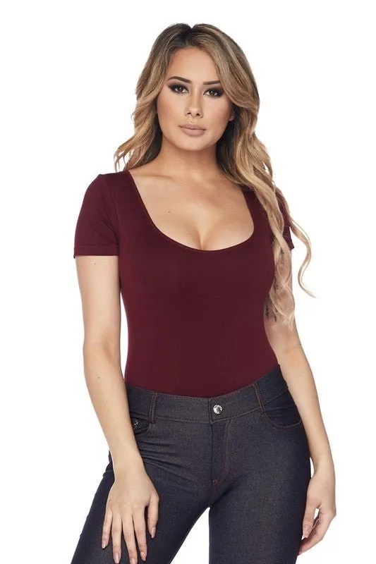 Scoop Neck Short Sleeve Seamless Bodysuit