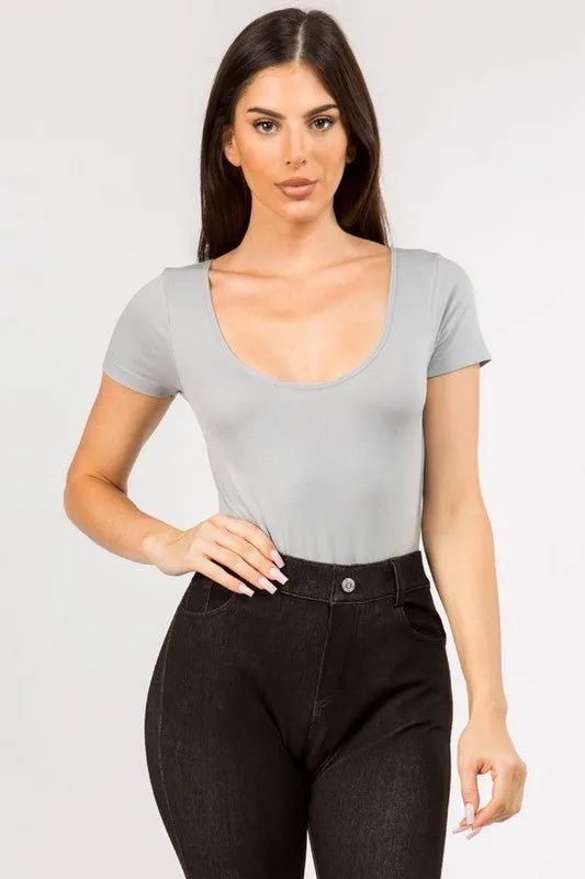 Scoop Neck Short Sleeve Seamless Bodysuit