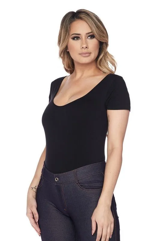Scoop Neck Short Sleeve Seamless Bodysuit
