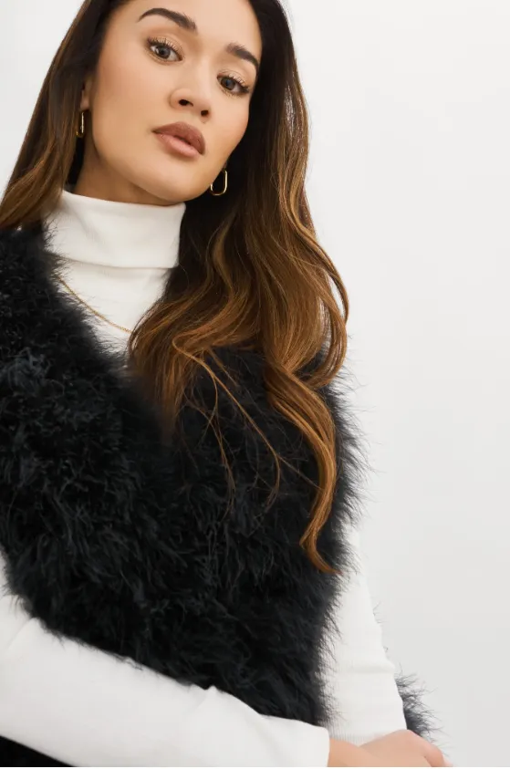 SELMA FEATHER VEST - BLACK