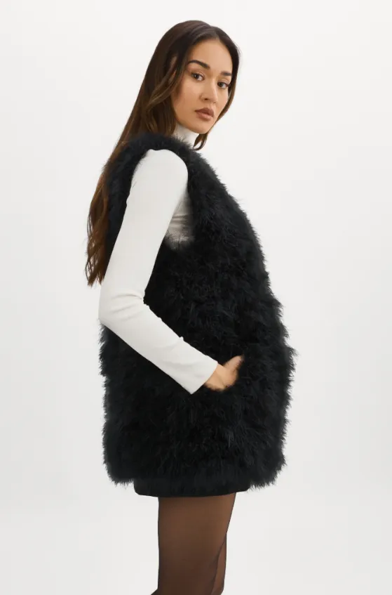 SELMA FEATHER VEST - BLACK