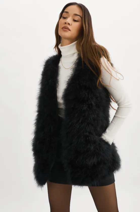 SELMA FEATHER VEST - BLACK