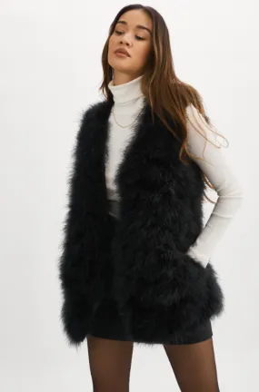 SELMA FEATHER VEST - BLACK