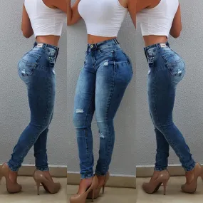 Sexy high Waist Jeans Woman Peach Push Up Hip Skinny Denim Pant Boyfriend Jean For Women Elastic Leggings blue jeans D30