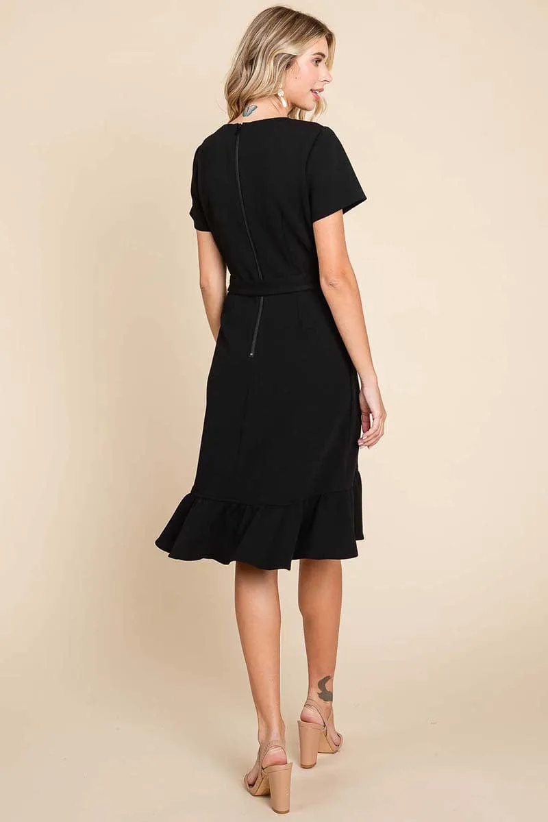 Short Sleeve Ruffled Tulip Hem Tie Belt Dress