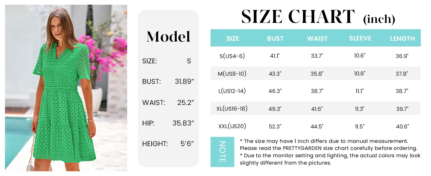 Short Sleeve V Neck Hollow Out Eyelet Ruffle A Line Swing Mini Dress