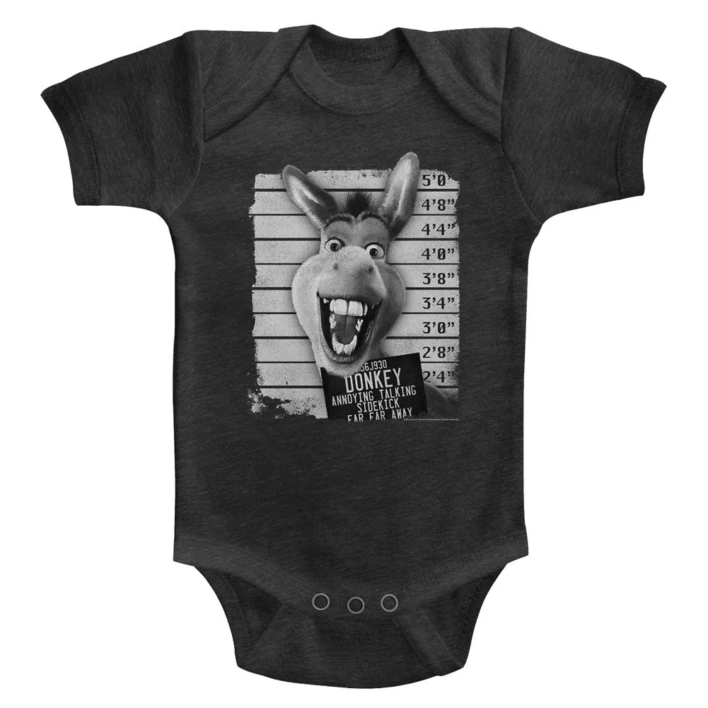 Shrek Donkey Mugshot Baby Heather Bodysuit